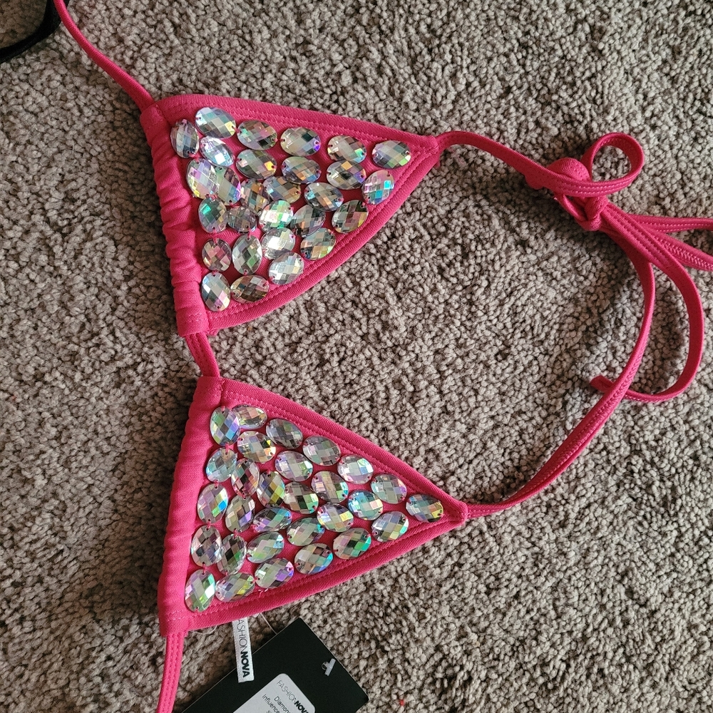 Rhinestone Pink Bikini Top